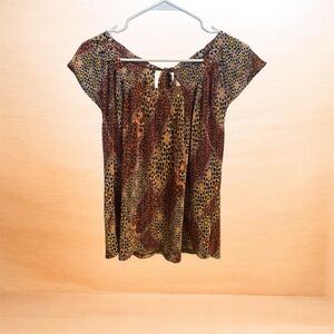 LC Lauren Conrad Brown Multi Print Short Sleeve Tunic, Size S